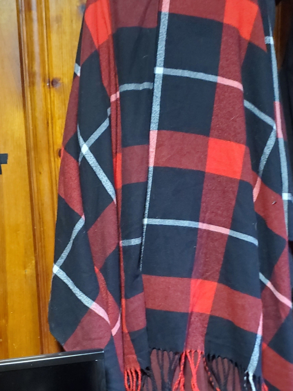 Red, Black and White Plaid Cape Poncho